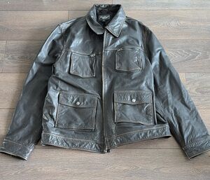 Black Leather Utility Jacket - Lucky Legend - Men's Zip Front Coat
